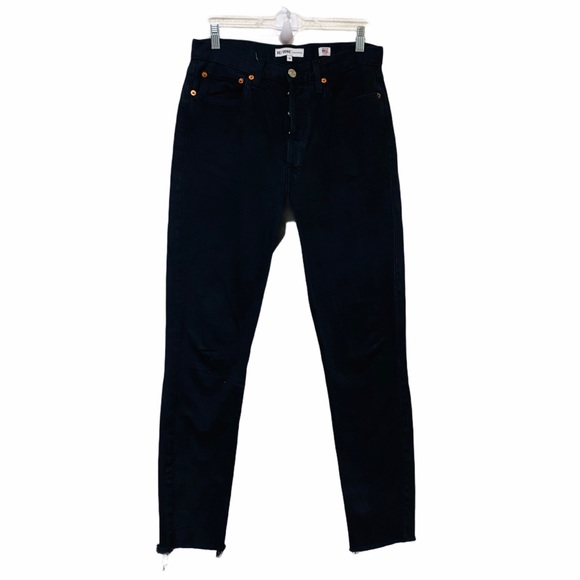 Re/Done High Rise Button Front Raw Hem Black Jeans - Picture 1 of 8